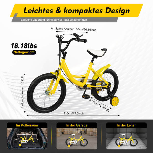 16 Zoll Kinderfahrrad Mädchenfahrrad & Jungenfahrrad Kinderrad Spielrad mit Stützräder