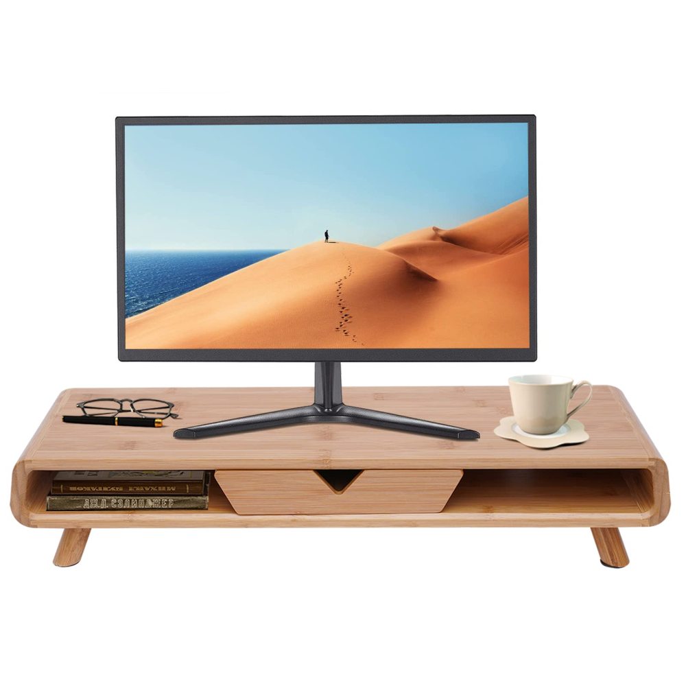 CNCEST 24" Bambus Monitorstnder mit Schublade Tischhalterung