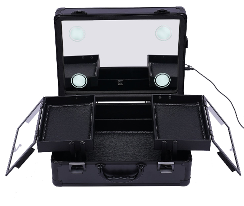 Kosmetikkoffer Make-up Koffer mit Spiegel für die Aufbewahrung von Kosmetika Wiederaufladbar und leicht zu tragen (Schwarz)