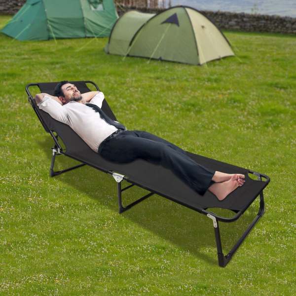 Campingbett, Feldbett, klappbarer Camping-Liegestuhl, Oxford-Stoff, Campingplatz