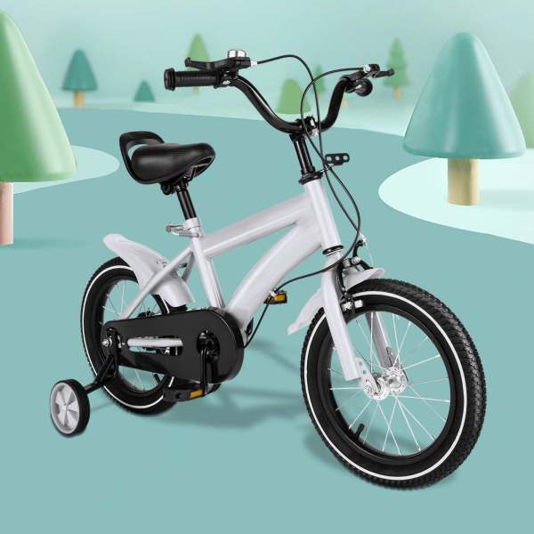 14" Kinder Fahrrad Kid Balance Reiten Bike mit Stützrädern Weiß