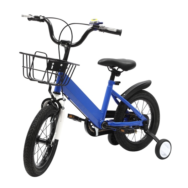 14 Zoll Kinderfahrrad mit Hilfsrad, Rücktrittbremse, Stützrädern, Passendes Geschenk für 3-5 Jahre alte Kinder (Blau)