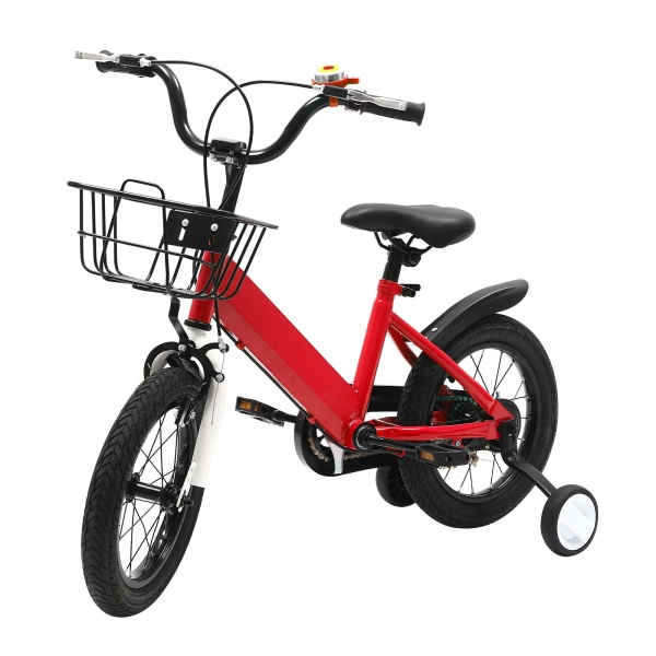 14 Zoll Kinderfahrrad mit Hilfsrad, Rücktrittbremse, Stützrädern, für 3-5 Jahre alte Kinder (Rot)