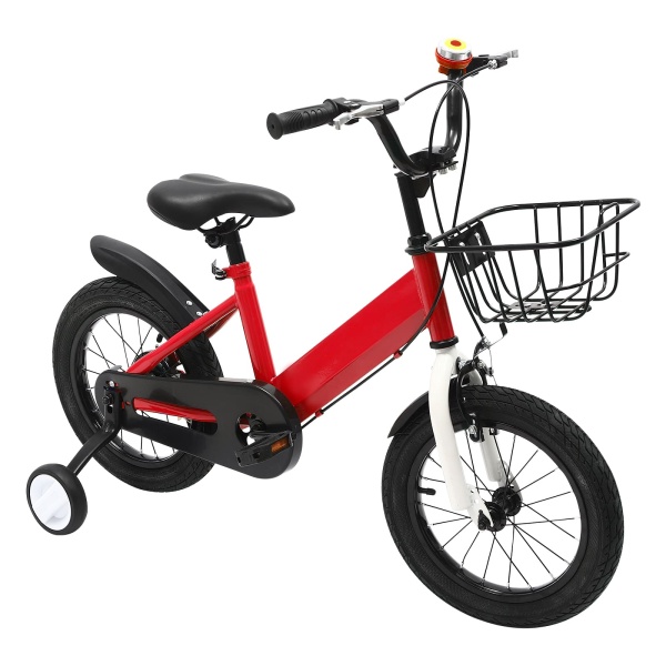 14 Zoll Kinderfahrrad mit Hilfsrad, Rücktrittbremse, Stützrädern, für 3-5 Jahre alte Kinder (Rot)