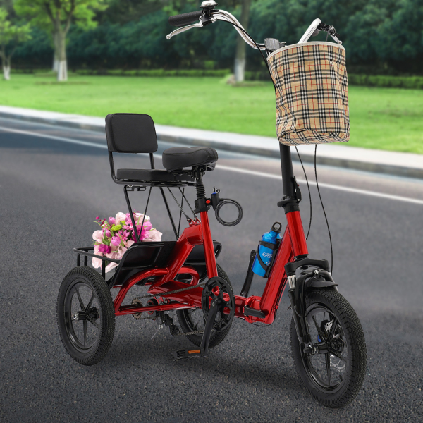 14 Zoll Dreirad für Erwachsene, Faltbares Dreirad Fahrrad Premium Erwachsene Dreirad