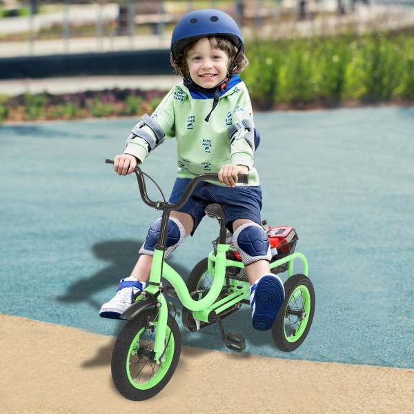 CNCEST 12 Zoll 3 Räder Dreirad Kinder Fahrräder für Jungen/Mädchen Single Speed Dreirad Fahrrad Hellgrünes Kinderfahrrad 3 Räder Fahrrad