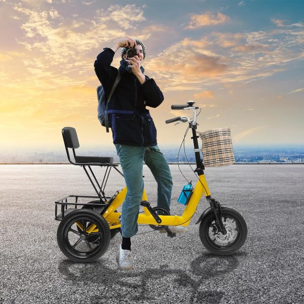 CNCEST 14 Zoll Dreirad, Falten für Männer und Frauen,faltbares Dreirad mit Pedal und Reflektor Lampe(schwarz und gelb)
