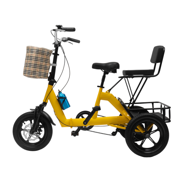 CNCEST 14 Zoll Dreirad, Falten für Männer und Frauen,faltbares Dreirad mit Pedal und Reflektor Lampe(schwarz und gelb)