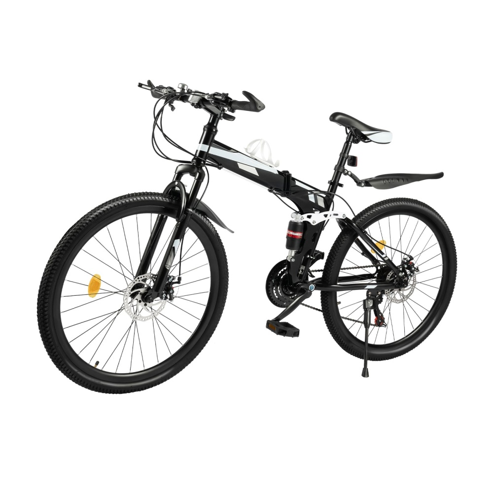 26 Klapp-Mountainbike mit 21 Gngen, mechanische Scheibenbremse  Mountainbike aus Stahl mit hohem Kohlenstoffgehalt, fr das Radfahren in  den Bergen, auf der Strae, auf dem Land und in der Stadt (schwarz & silber)