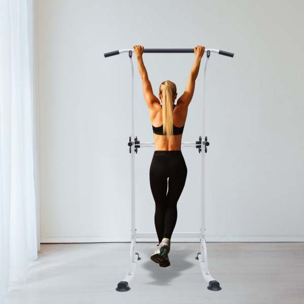 Multifunktions Kraftstation Fitnessstation Trainingsgerät, Klimmzugstation, Liegestützgriffe, （Weiss ）