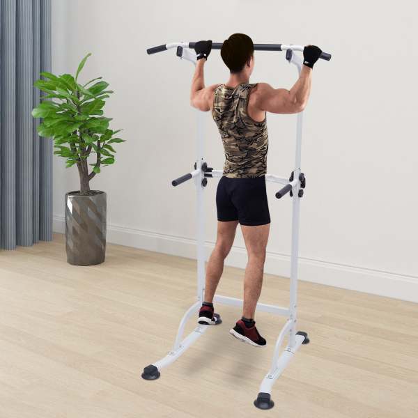 Multifunktions Kraftstation Fitnessstation Trainingsgerät, Klimmzugstation, Liegestützgriffe, （Weiss ）