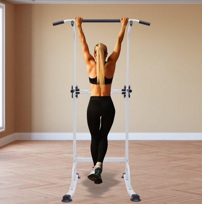 Multifunktions Kraftstation Fitnessstation Trainingsgerät, Klimmzugstation, Liegestützgriffe, （Weiss ）