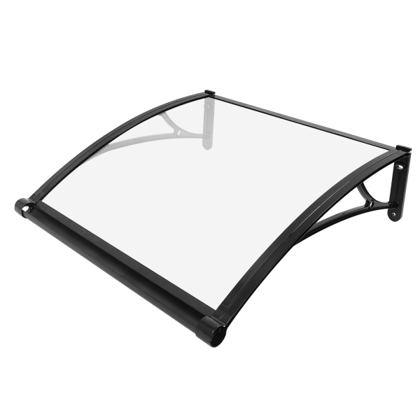 80×80 cm Fenster-/Türmarkise, Außenfenstermarkise, große Spülbecken-Fenstermarkise – schwarze Halterung + transparenter Schutzdach