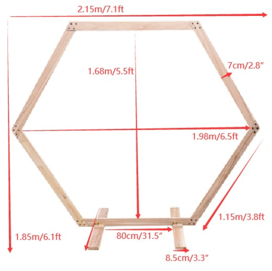 7.1 FT Holz Hochzeit Hexagonal Arbor Hintergrund Holz Hexagon Blume Arbor Stand