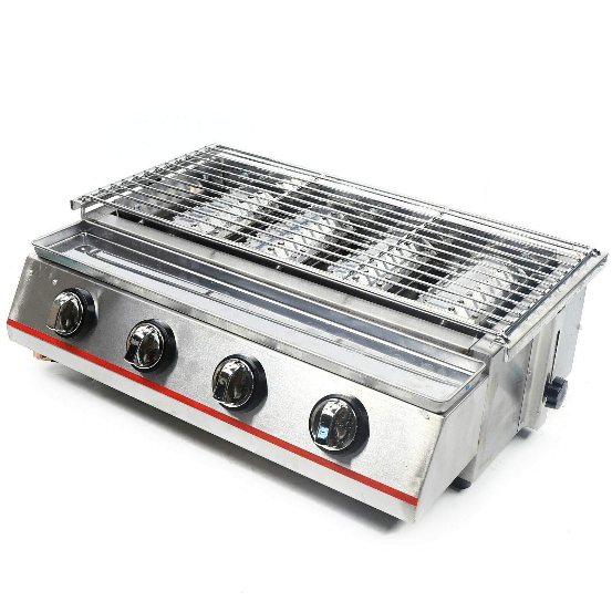 4 Brenner Gasgrill Rauchfreie Tischplatte Grillofen Rostfreier Stahl Gas Grill BBQ Griller