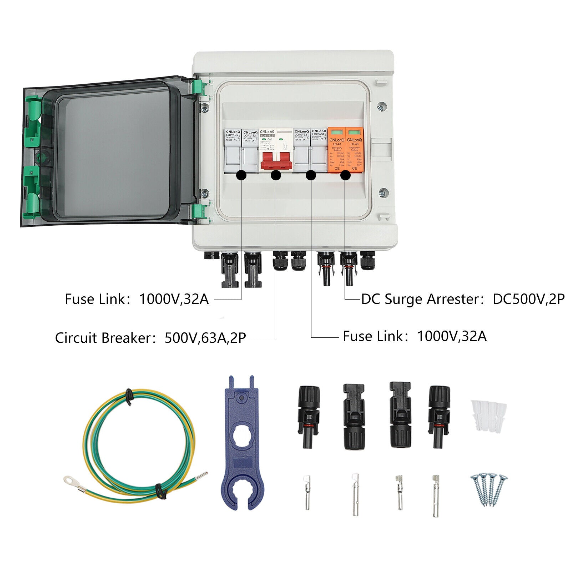 500V Solar PV Kombinator Anlage Anschlusskasten Box Solarpanel 32A/63A 2 Strings