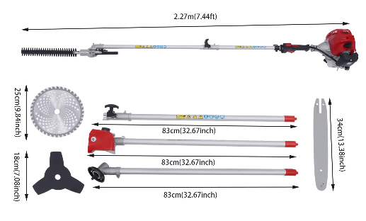 Heckenschere 51,7 cc 2-Takt Gärtner Heckenschere 4-in-1 Multifunktions-Teleskop-Grasschere mit Verlängerungsstab, ergonomischer Griff, maximale Schnittbreite 25cm