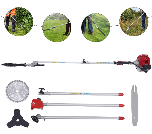 Heckenschere 51,7 cc 2-Takt Gärtner Heckenschere 4-in-1 Multifunktions-Teleskop-Grasschere mit Verlängerungsstab, ergonomischer Griff, maximale Schnittbreite 25cm