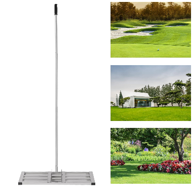 Rasenrakel Lawn 30 x 10 Zoll Rostfreier Stahl Rasenrichtgerät mit Länge einstellbar Griff, Silber Bodennichtwerkzeug Gartengras Werkzeug