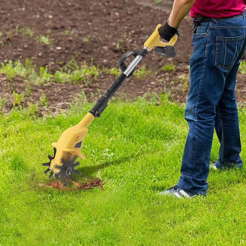 Akku Bodenhacke - Kabellose Motorhacke mit Lithium Batterie 20V Arbeitstiefe: 17 cm Arbeitsbreite: 10cm Elektromotorhacke (Gelb)