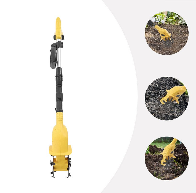 Akku Bodenhacke - Kabellose Motorhacke mit Lithium Batterie 20V Arbeitstiefe: 17 cm Arbeitsbreite: 10cm Elektromotorhacke (Gelb)