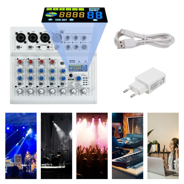 7-Kanal-Stereo-Live-Mixer, 7-Kanal-Audio-Mixer, Musik-Mixer, 88 Arten von digitalen Effekten DPS für Studio-Mixer